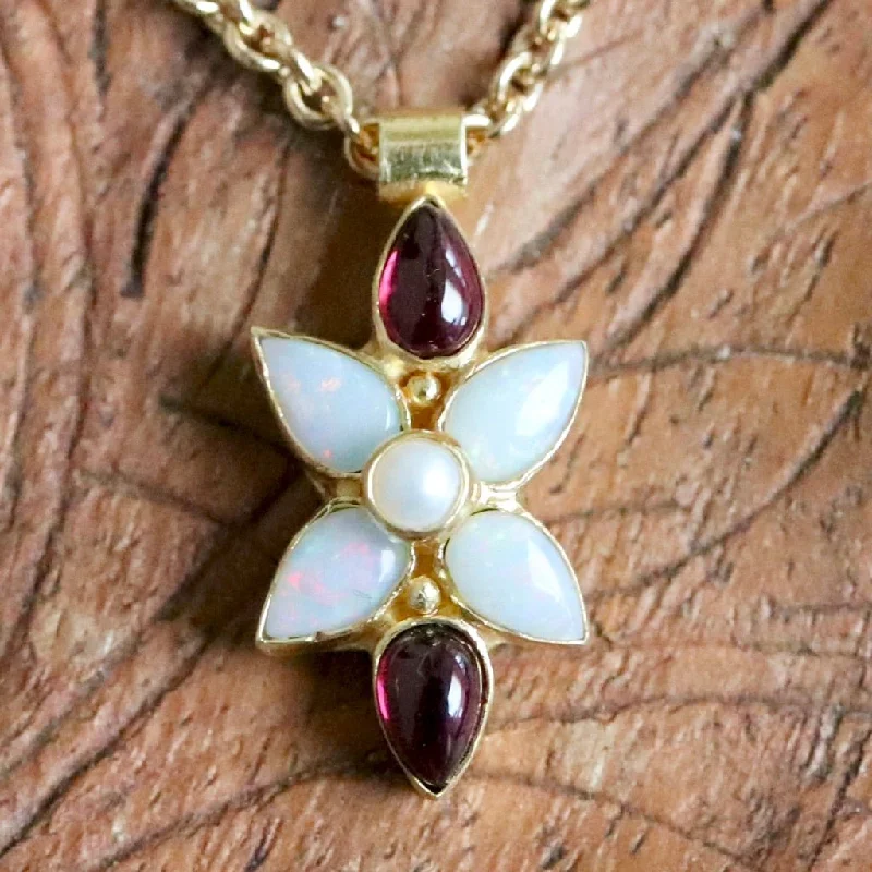 Flora Opal, Garnet and Pearl Necklace