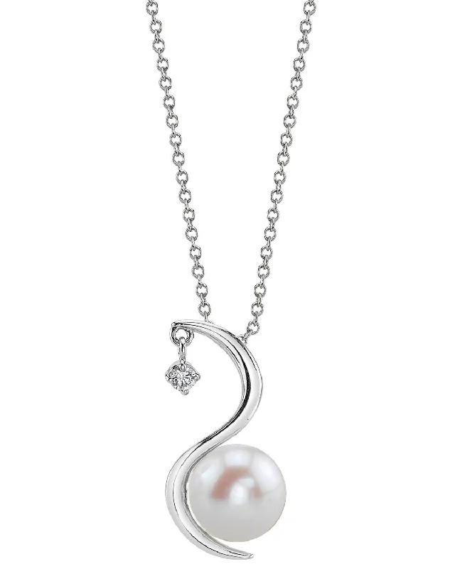 14K Gold Freshwater Pearl & Diamond Ellis Pendant