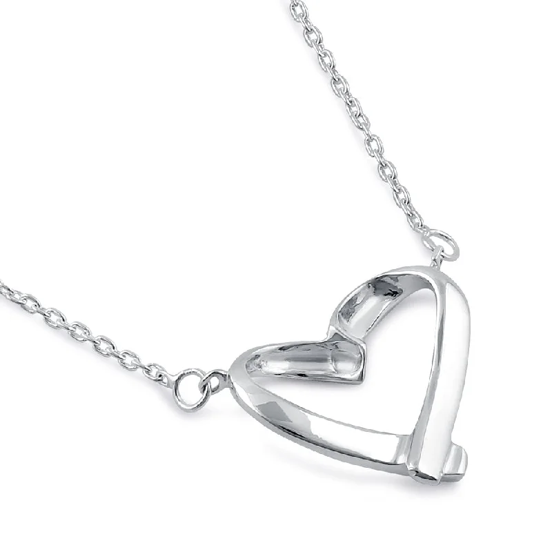 Sterling Silver 16mm x 18.5mm Ribbon Heart Necklace