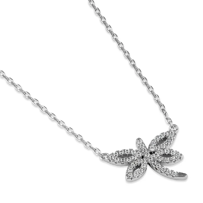 Sterling Silver Dragonfly CZ Necklace