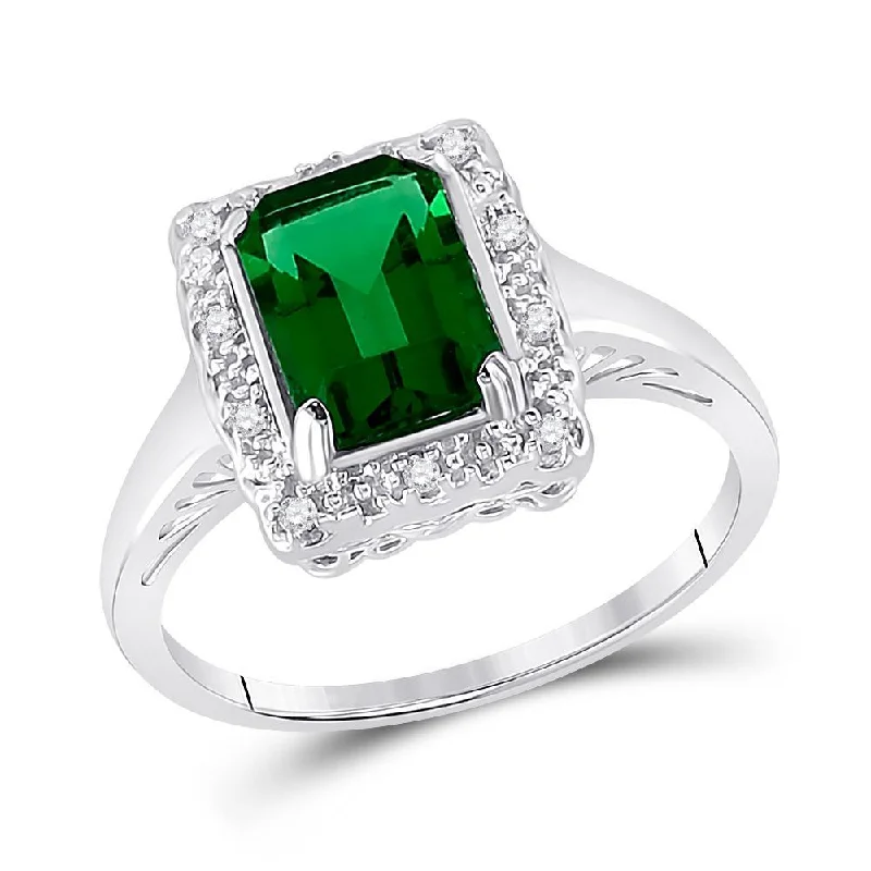 10kt White Gold Womens Emerald Synthetic Emerald Solitaire Ring 1-4/5 Cttw