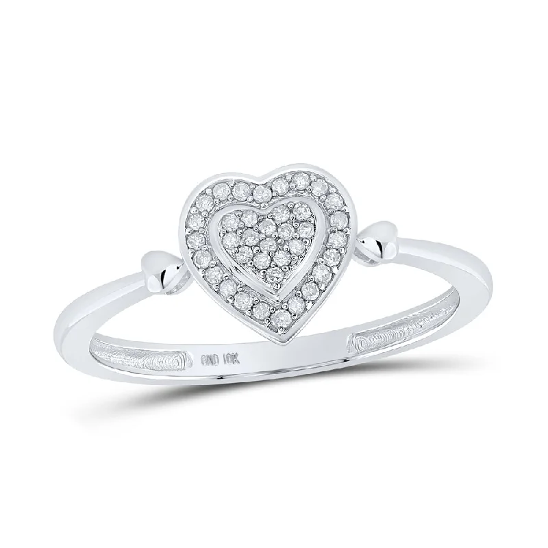 10kt White Gold Womens Round Diamond Heart Frame Cluster Ring 1/10 Cttw