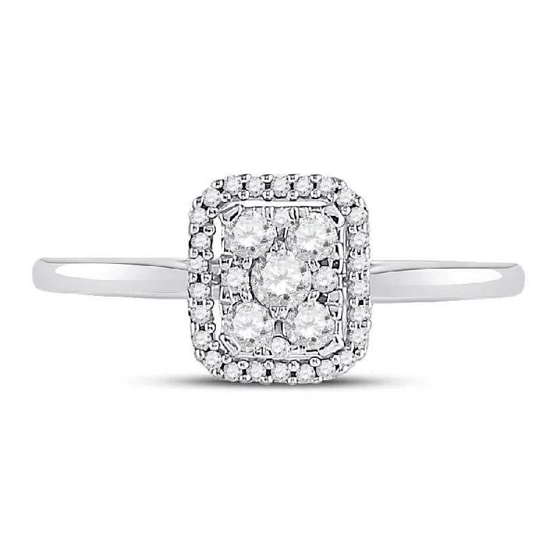 10kt White Gold Womens Round Diamond Square Cluster Ring 1/3 Cttw