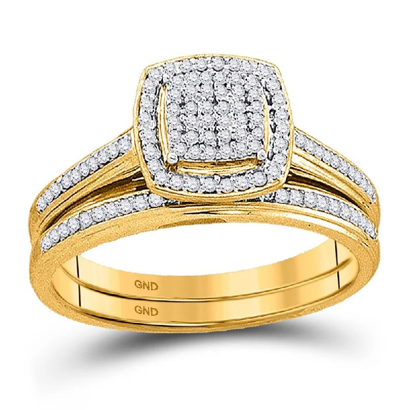 10kt Yellow Gold Round Diamond Bridal Wedding Ring Band Set 1/4 Cttw