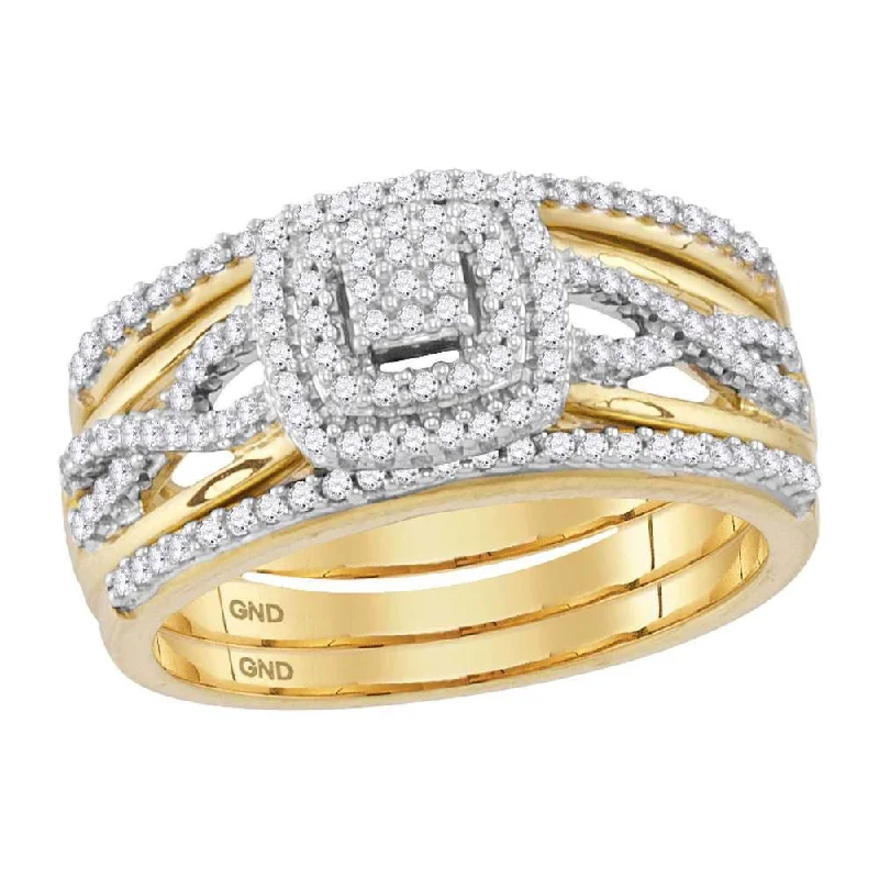 10kt Yellow Gold Round Diamond Bridal Wedding Ring Band Set 3/8 Cttw