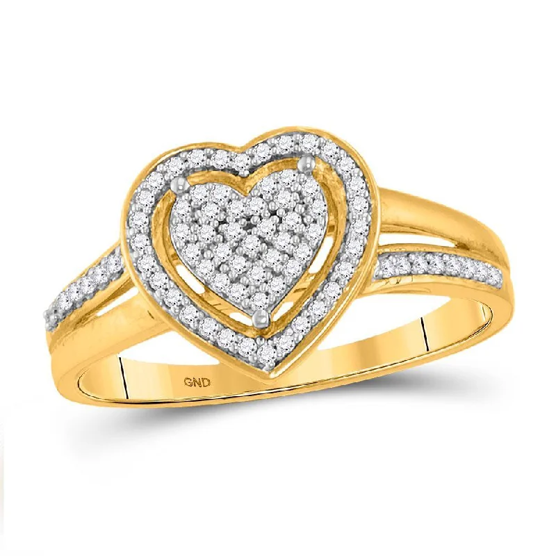 10kt Yellow Gold Womens Round Diamond Heart Ring 1/5 Cttw