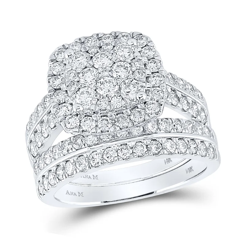 14kt White Gold Round Diamond Bridal Wedding Ring Band Set 2 Cttw