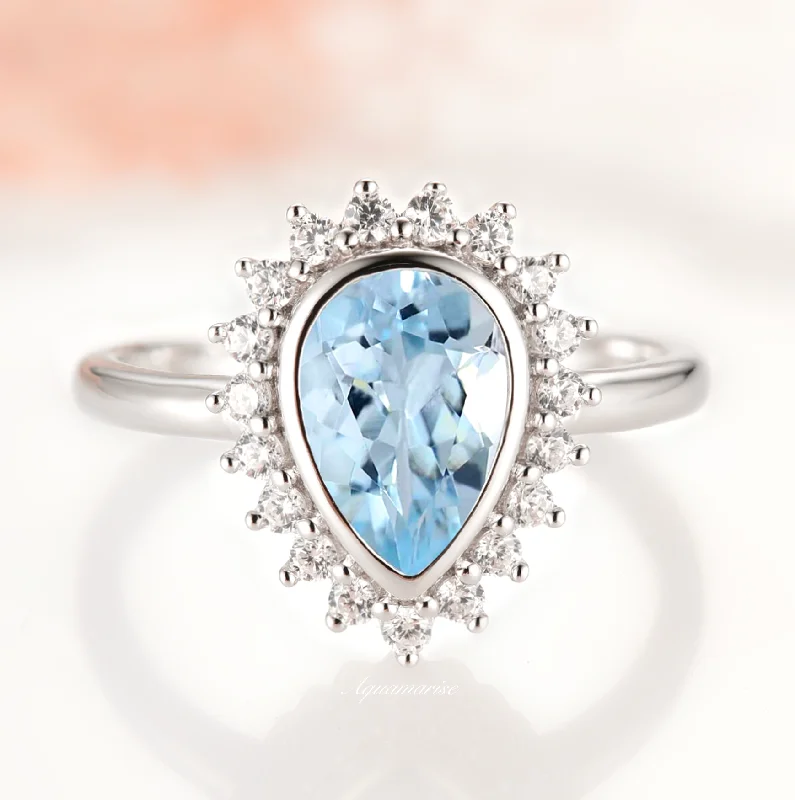 Anna Teardrop Aquamarine Ring- Sterling Silver