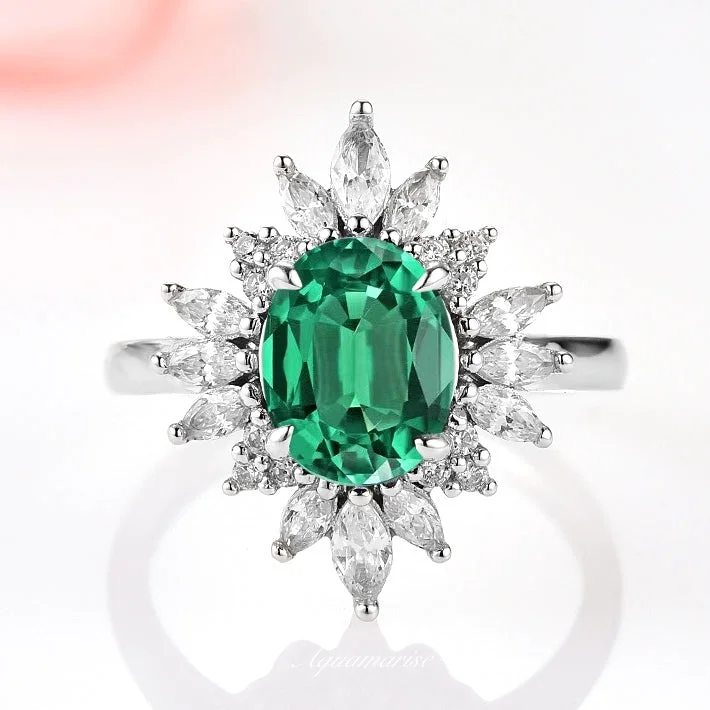 Aurora Emerald Ring- Sterling Silver