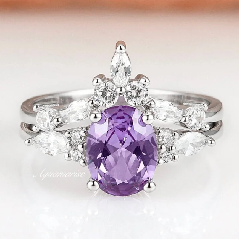 Evelyn Amethyst Ring Set- Sterling Silver