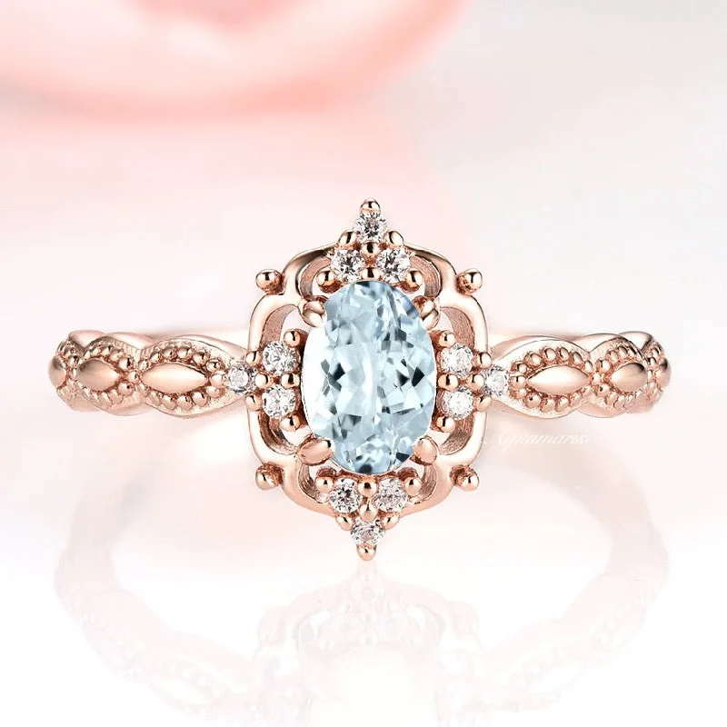 Claire Aquamarine Ring- 14K Rose Gold Vermeil