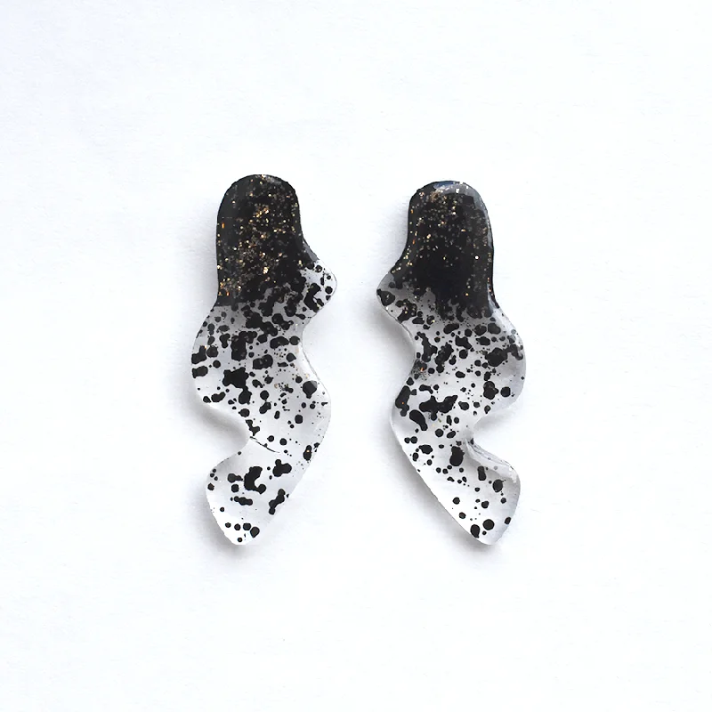 Black and Gold Glitter Squiggle Post Earrings