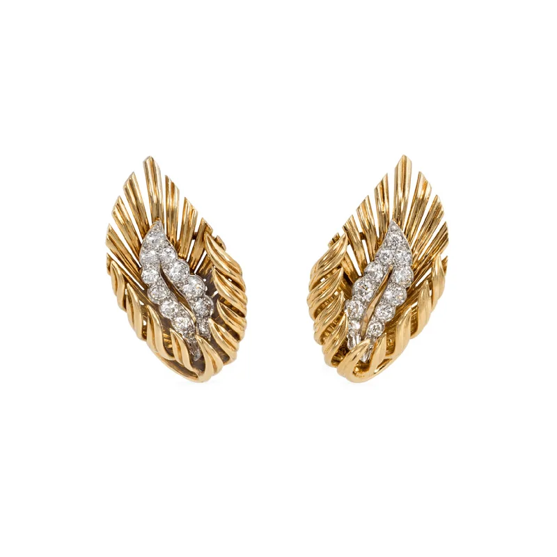 Boucheron French 1950s 18KT Yellow Gold Diamond Earrings