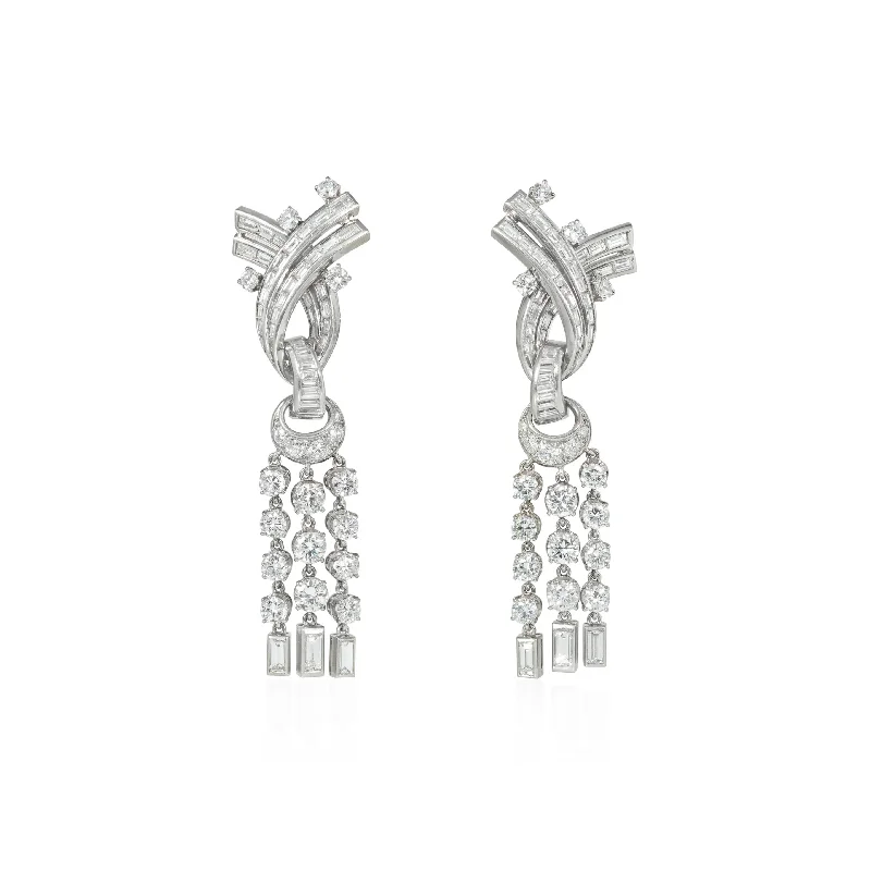 Boucheron Paris Retro Platinum Diamond Tassel Earrings