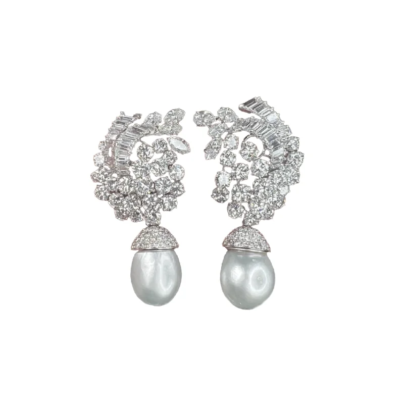 Bulgari 1960s Platinum Diamond & Natural Pearl Earrings