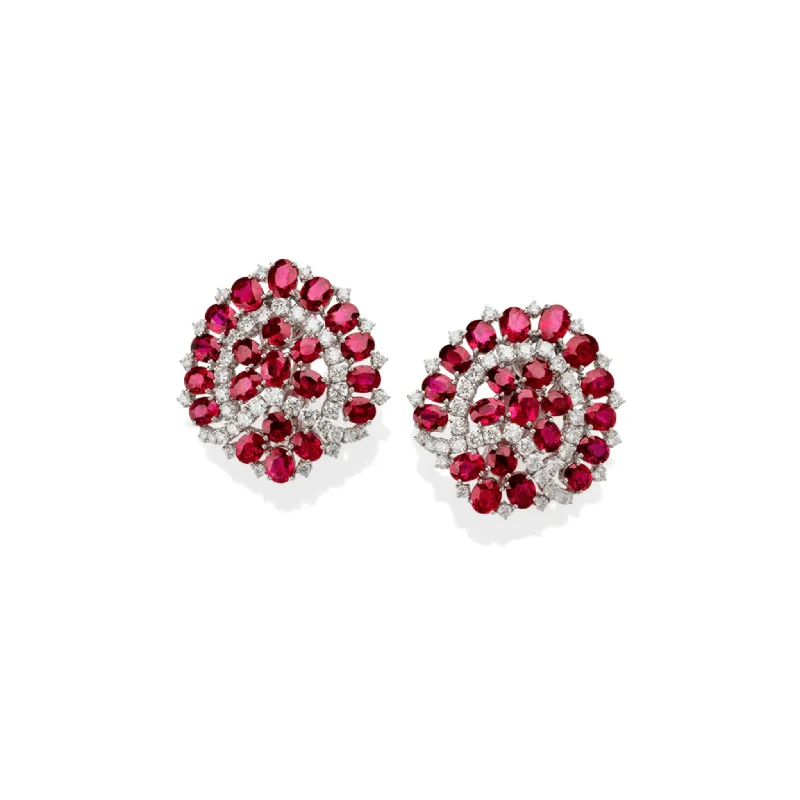 Bulgari 1960s Platinum Diamond & Ruby Earrings