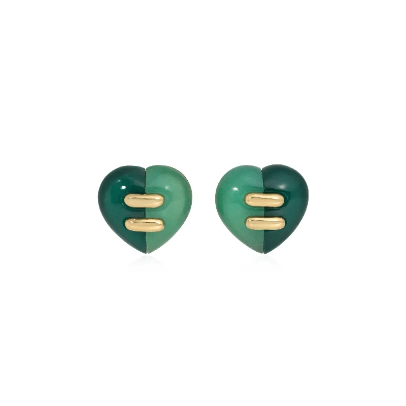 Bulgari 1980s 18KT Yellow Gold Chrysoprase & Jasper Heart Earrings