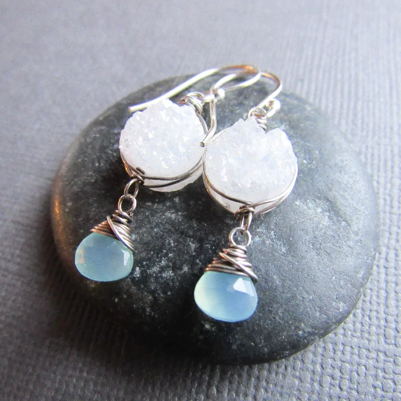 Druzy and Aqua Chalcedony Earrings