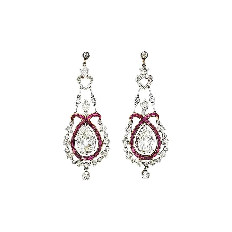 Edwardian Platinum Diamond & Ruby Earrings