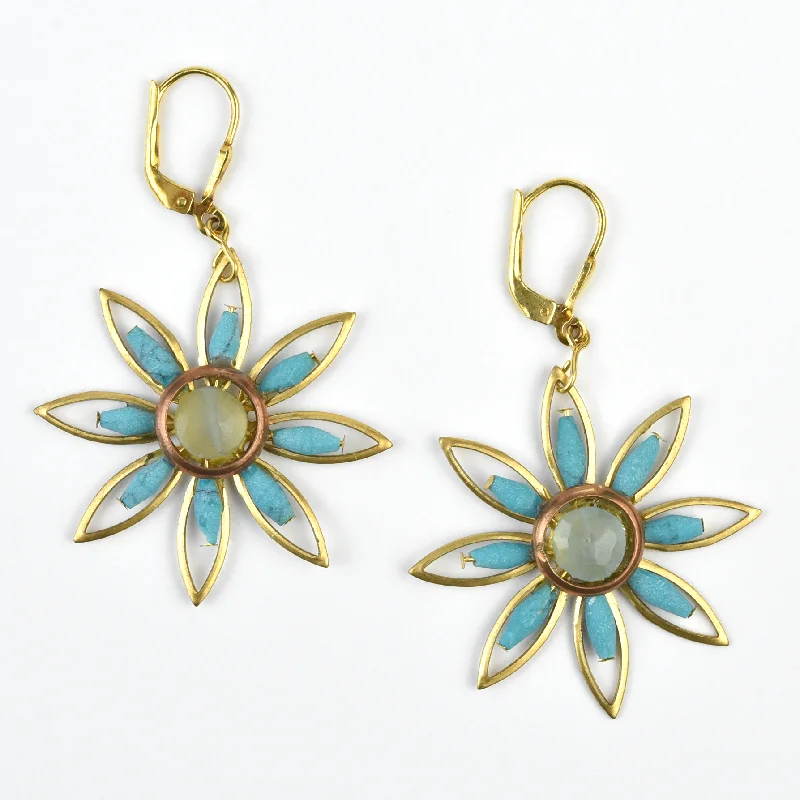 Blue Beaded Daisy Earrings