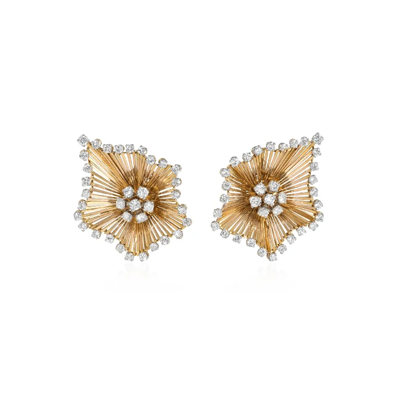 French 1950s 18KT Yellow Gold Diamond Earrings