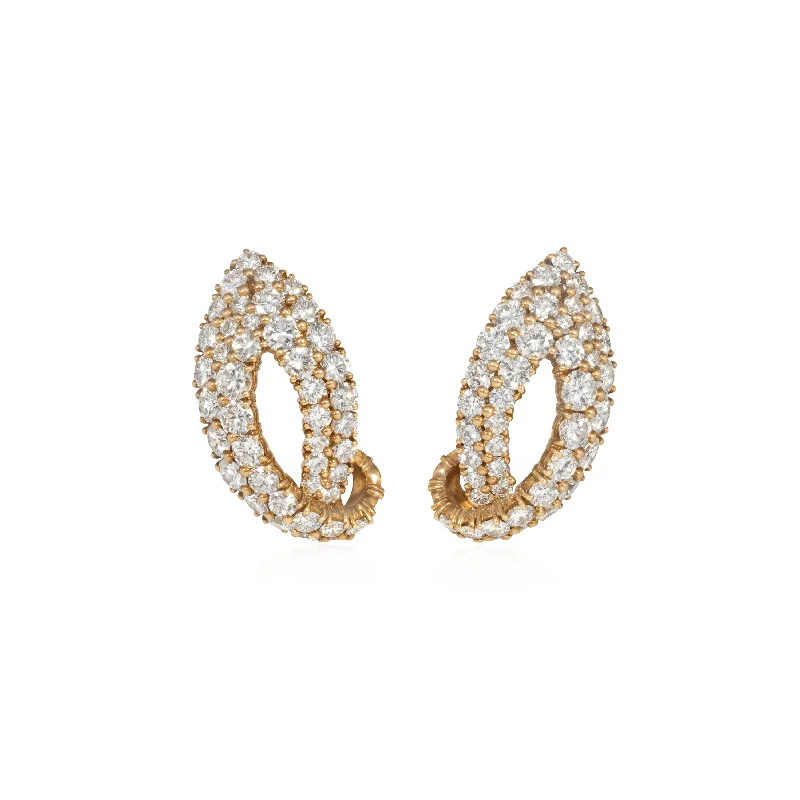 French 1950s 18KT Yellow Gold Diamond Earrings