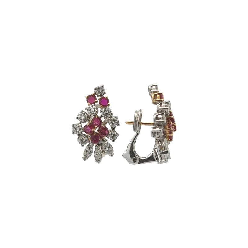 French 1970s Platinum Diamond & Ruby Earrings