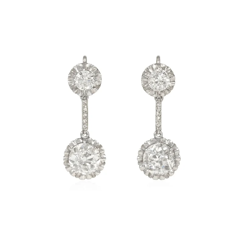 French Art Deco Platinum & 18KT Yellow Gold Diamond Earrings