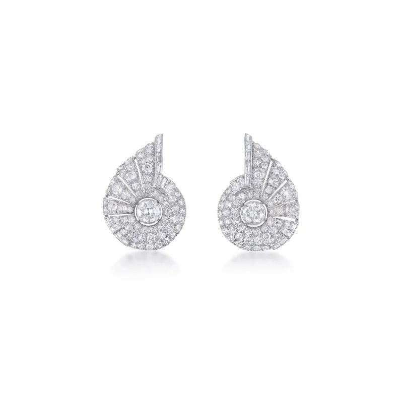 French Art Deco Platinum Diamond Earrings