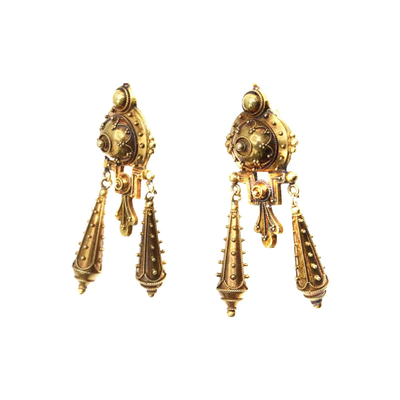 French Victorian Etruscan Revival 18KT Yellow Gold Earrings