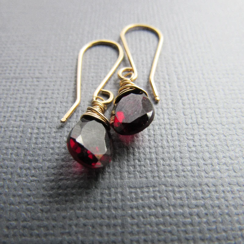 Wire Wrap Garnet 14k Gold Earrings