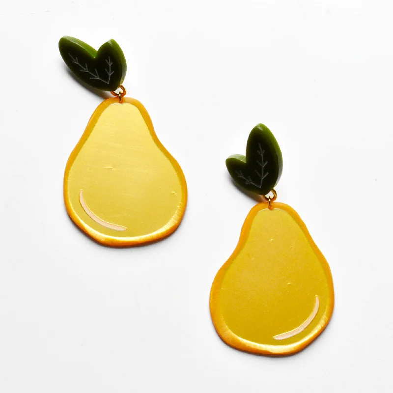 Large Gold Pear Post Earrings