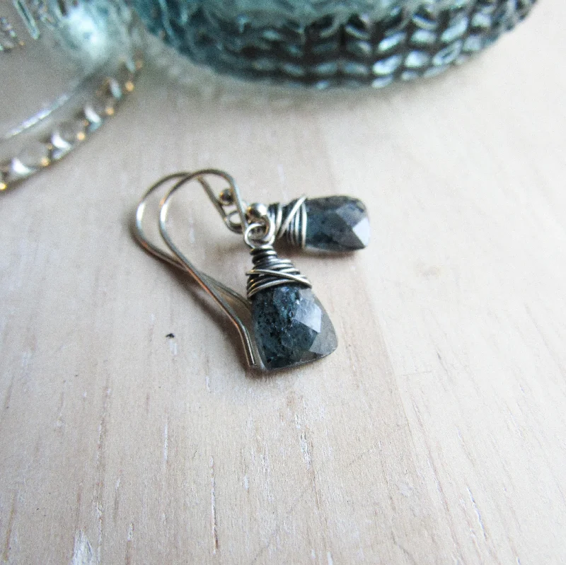 Petite Triangle Cut Moss Kyanite Earrings