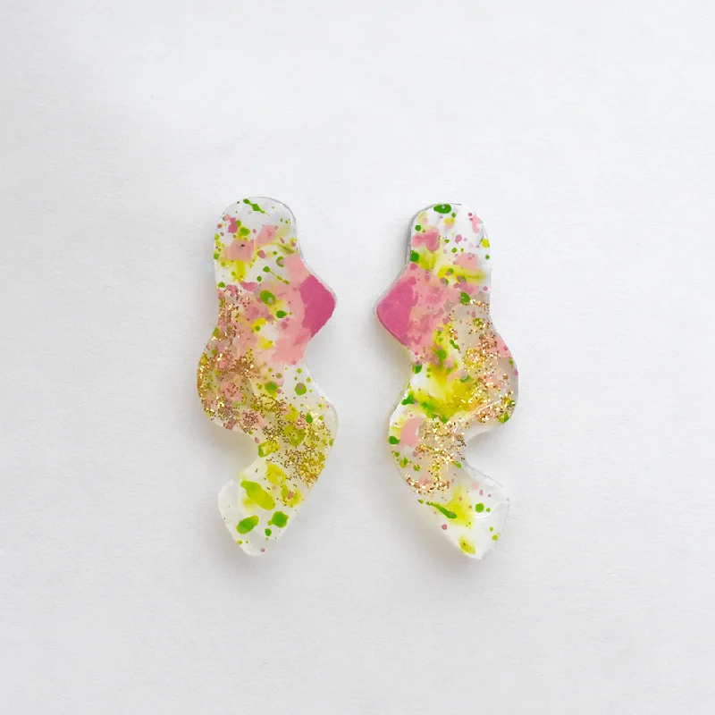 Pink and Green Squiggle Post Earrings