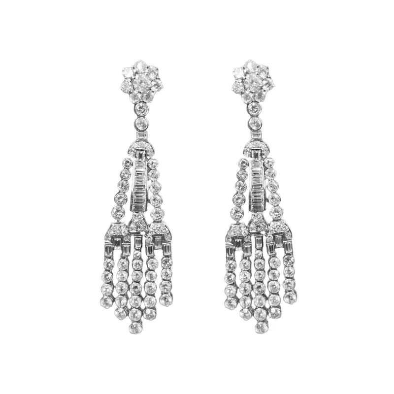 Post-1980s Platinum Diamond Chandelier Earrings