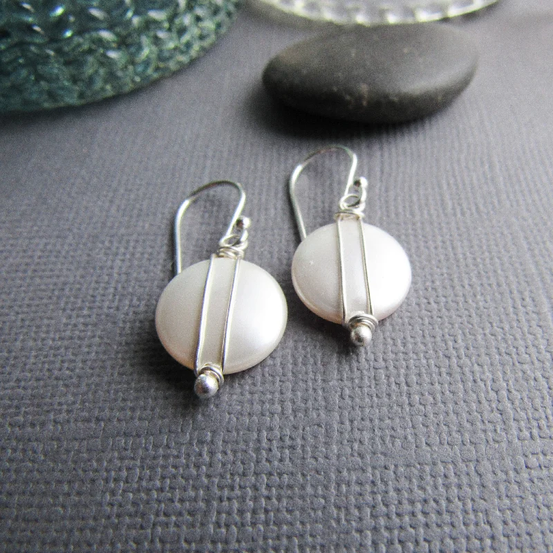 White Coin Pearl Earrings