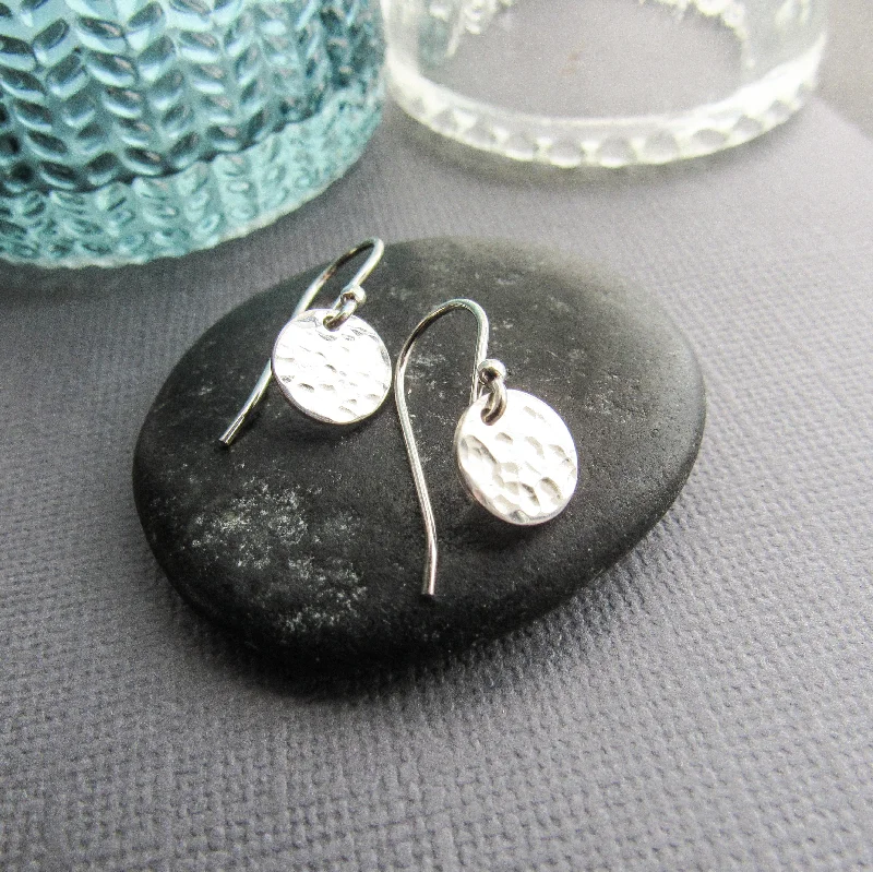 Sterling Silver Hammered Disc Earrings -Small