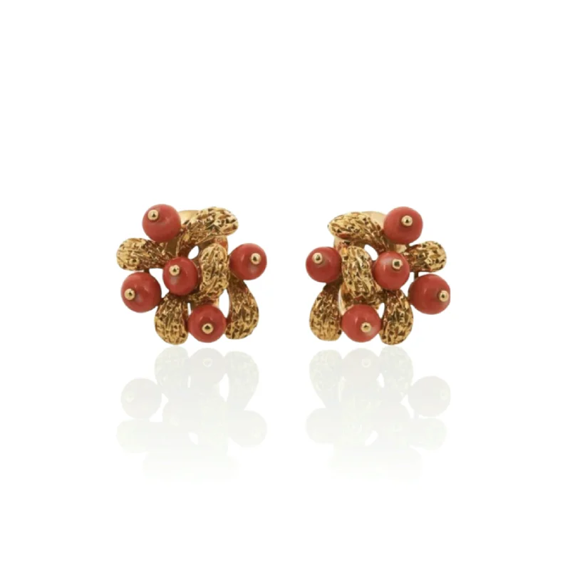 Van Cleef & Arpels French 1970s 18KT Yellow Gold & Coral Earrings