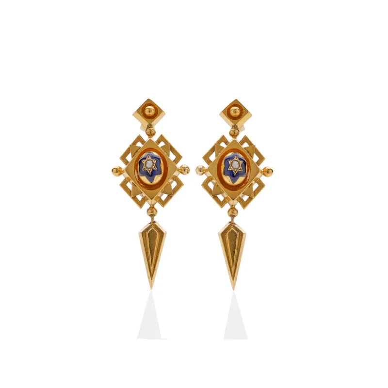 Victorian 18KT Yellow Gold Enamel & Pearl Earrings