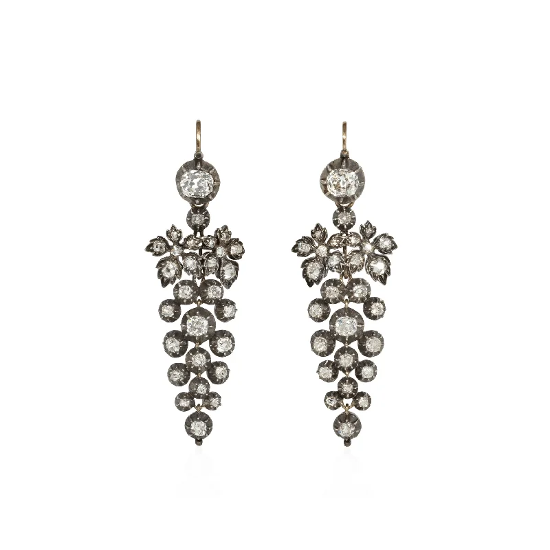 Victorian Silver & 18KT Yellow Gold Diamond Earrings