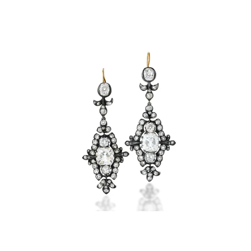 Victorian Silver & 18KT Yellow Gold Diamond Earrings