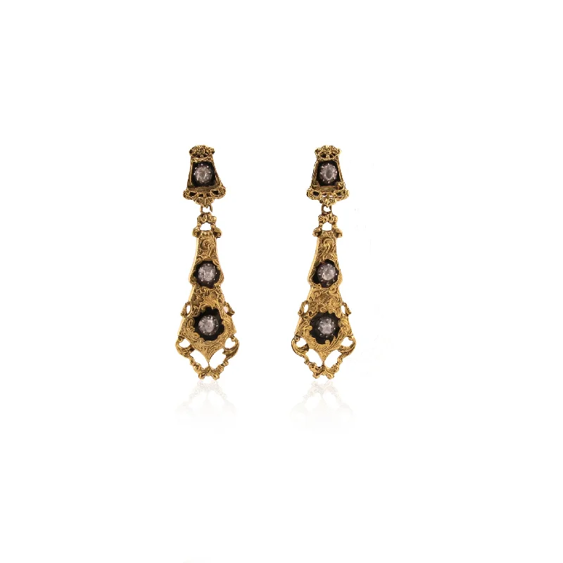 Victorian Silver & 18KT Yellow Gold Diamond Earrings