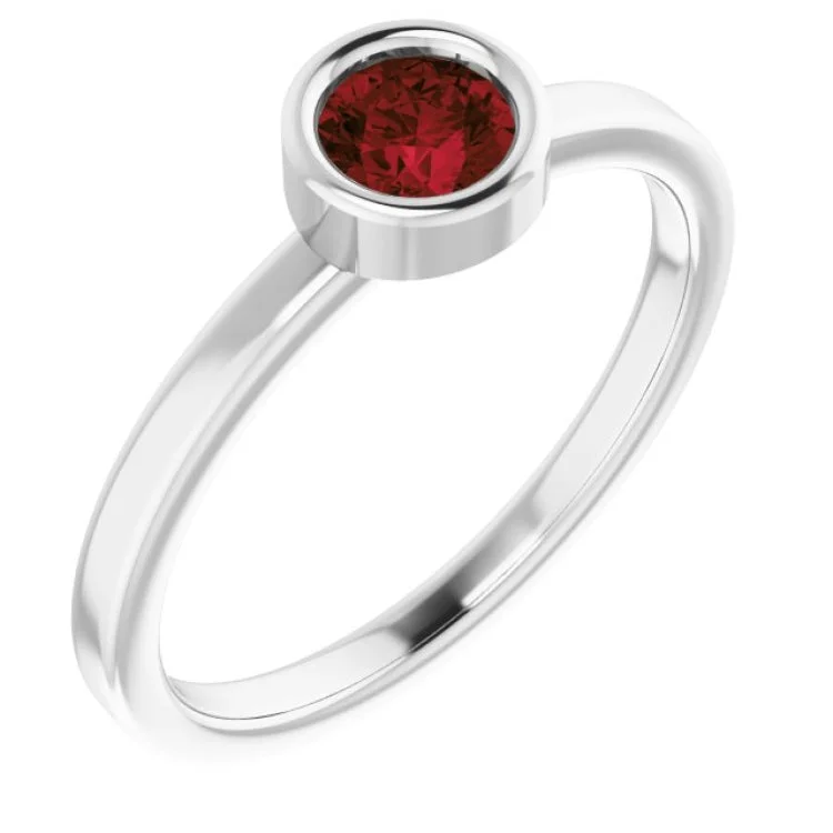 14K White 4.5 mm Natural Mozambique Garnet Ring