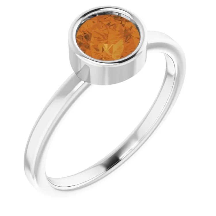 Rhodium-Plated Sterling Silver 6 mm Imitation Citrine Ring