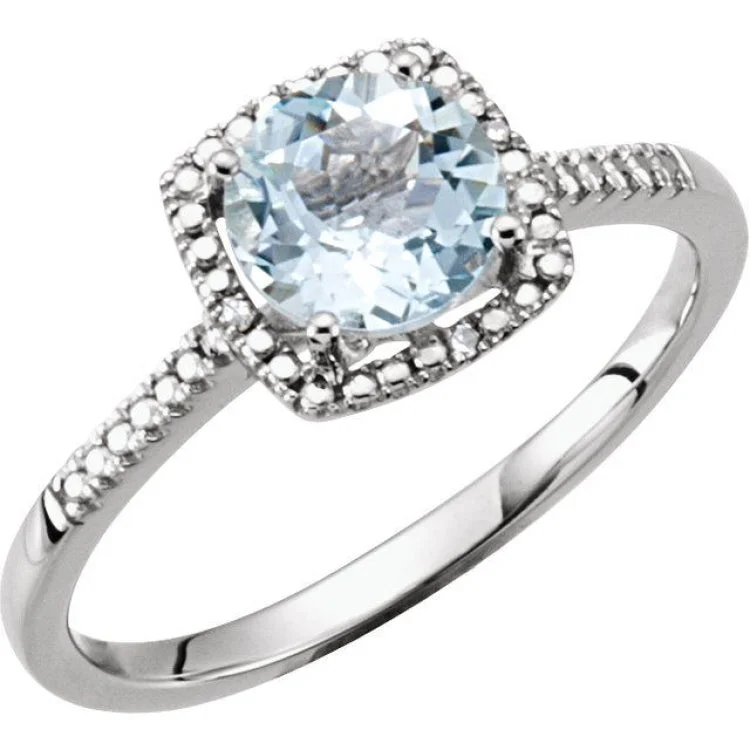 Sterling Silver Natural Aquamarine & .01 CTW Natural Diamond Ring