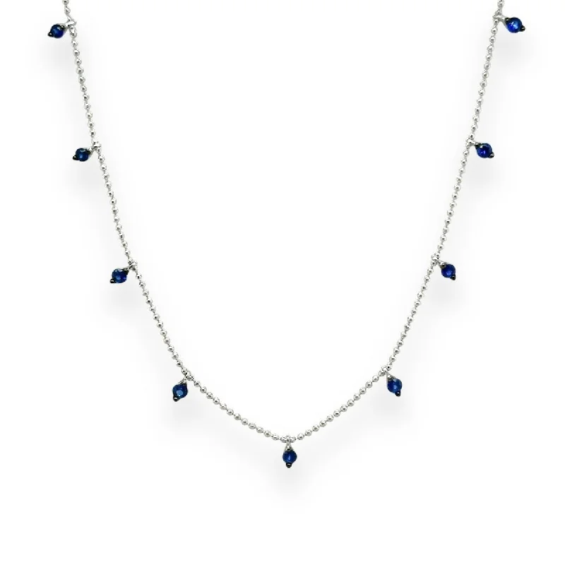 14K W Gold 0.65ctw Sapphire Drop Necklace