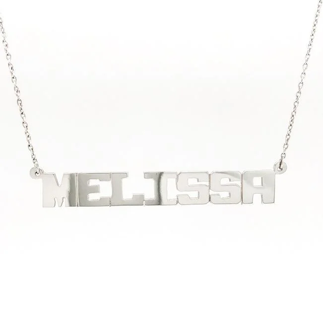 14K W Gold Block Font Name Necklace