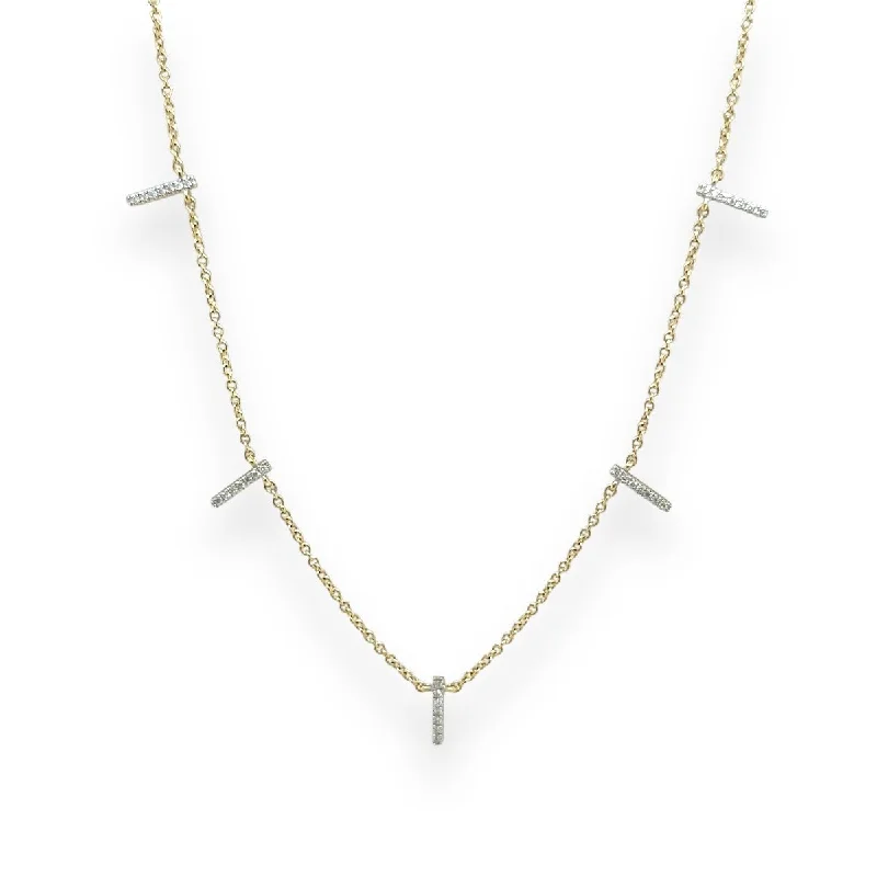 14K Y Gold 0.16ct H/SI1 Diamond Bar Station Necklace