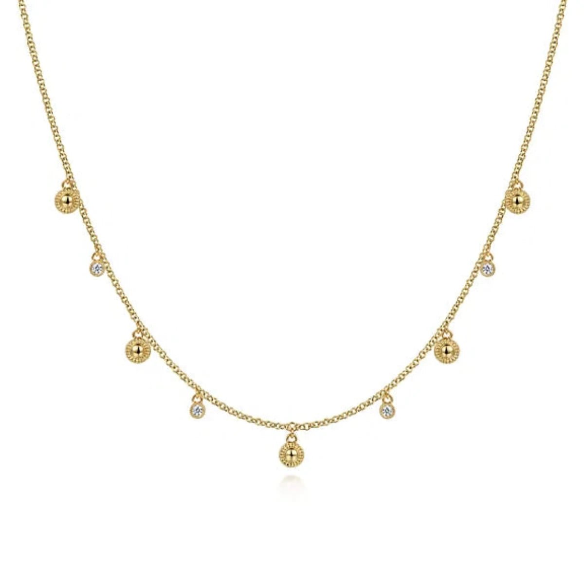 14K Y Gold 18" 0.10cttw Station Necklace with Diamond Drops