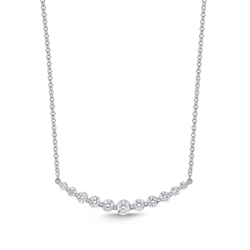 Curved Diamond Bar Necklace in 18K White Gold